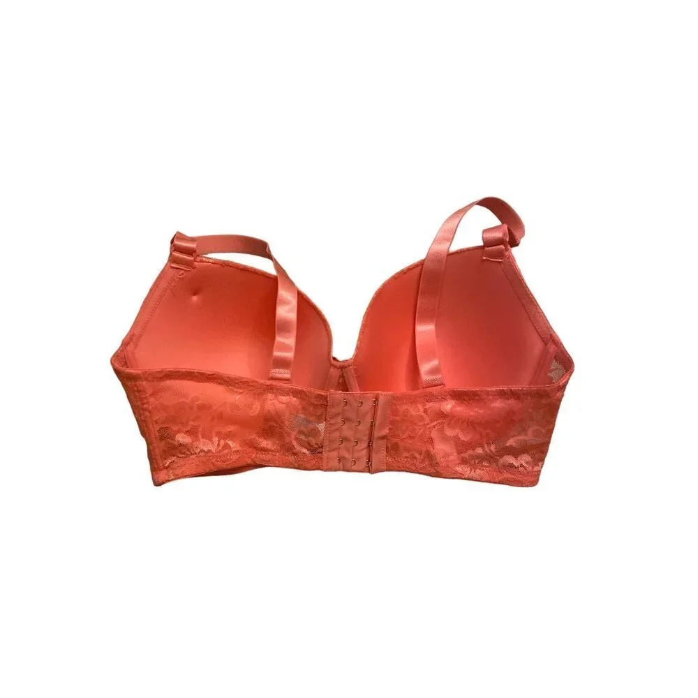 Angelina Plus Size Bra with Lace Decor and Convertible Straps in coral size 38DD